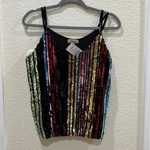 NWT. Lavish Multicolored Sequin Top with Adjustable Spaghetti Straps